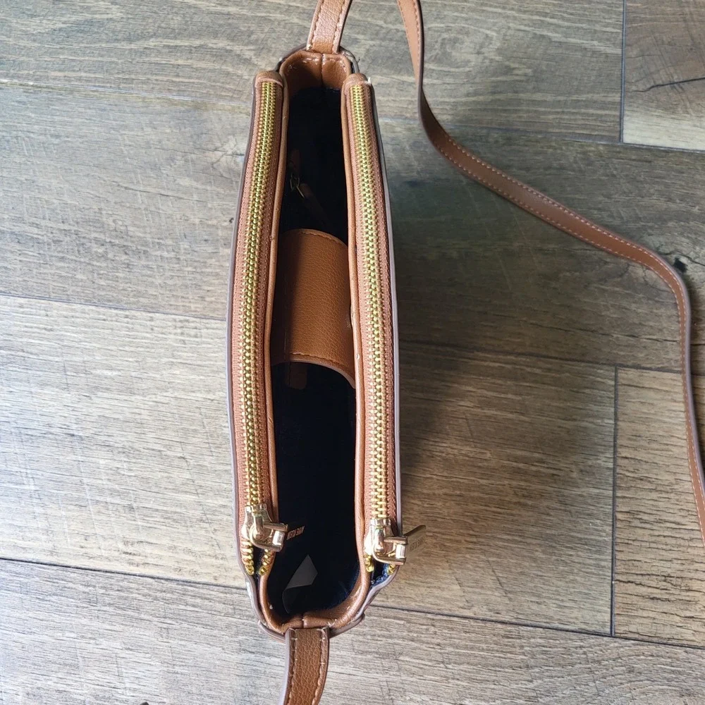 Anne Klein Multi Color Snakeskin Crossbody Bag Triple Compartment Brown Strap